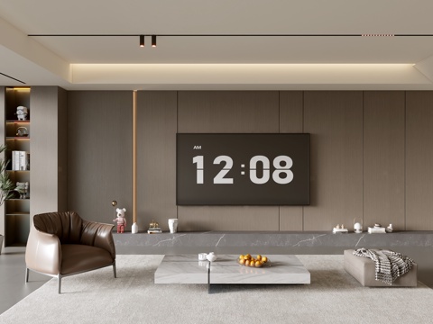 意式客厅 意式电视背景墙 电视柜 沙发茶几组合 电视一体柜su模型