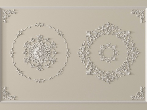 法式雕花 灯盘 石膏构件su模型