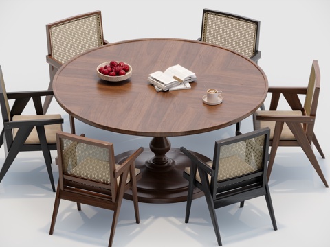 中古风六人圆餐桌su模型