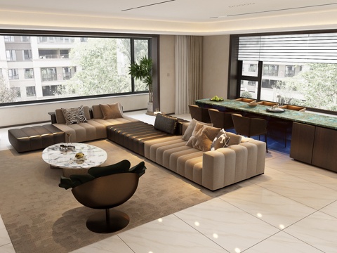  现代意式客厅 意式沙发组合  现代意式沙发组合 意式轻奢客厅3d模型 