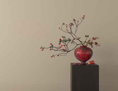 侘寂风格花艺花瓶摆件su模型