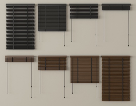 新中式百叶帘 卷帘 窗帘su模型