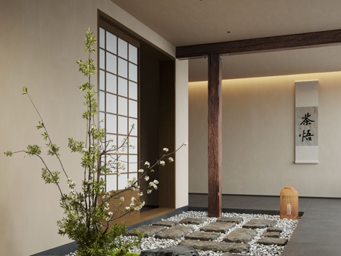 新中式茶室 茶室景观 过道景观 室内景观su模型