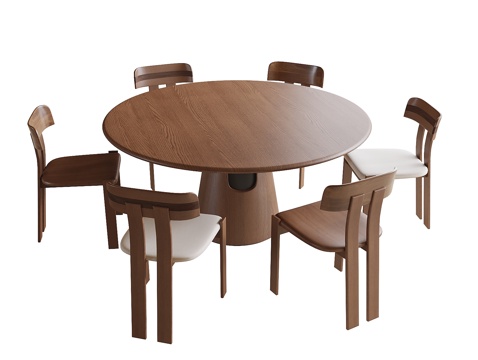 现代圆形餐桌椅 餐椅 圆形餐桌su模型