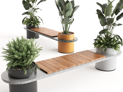  现代户外休息凳 户外椅 户外长椅组合 休闲异形座椅3d模型 