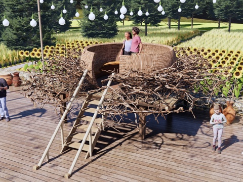 观景台 文旅公园景观 鸟巢观景台 网红拍照打卡点 向日葵su模型