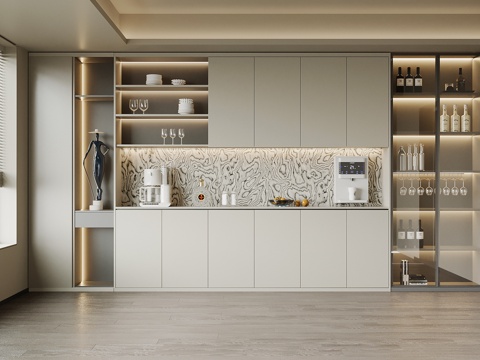 现代酒柜 餐边柜su模型