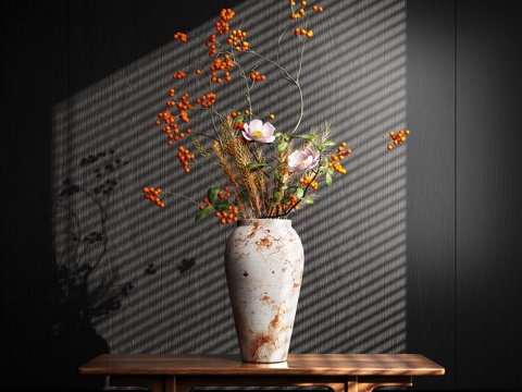 新中式禅意花瓶 花艺摆件 插花su模型