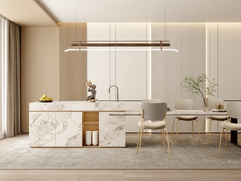  现代轻奢餐厅及背景墙3d模型 