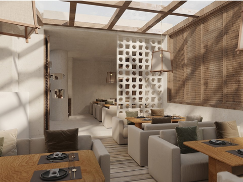 侘寂原木咖啡厅 椅组合 卡座 装饰su模型