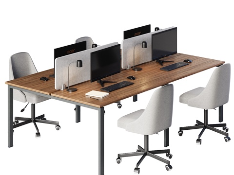  台式办公桌椅3d模型 