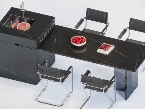 现代暗黑岛台餐桌su模型