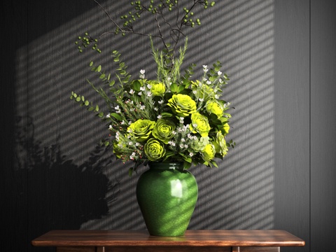 新中式禅意花瓶 花艺摆件 插花su模型