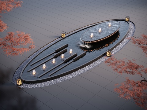 现代水景观 庭院水景 水钵 叠水 跌水 喷泉su模型