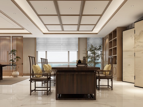  新中式总经理办公室 总经理办公室 宋氏总经理办公室3d模型 