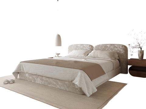 现代双人床su模型