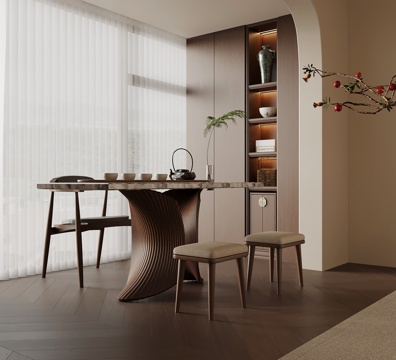 中古风茶桌椅 小茶台su模型