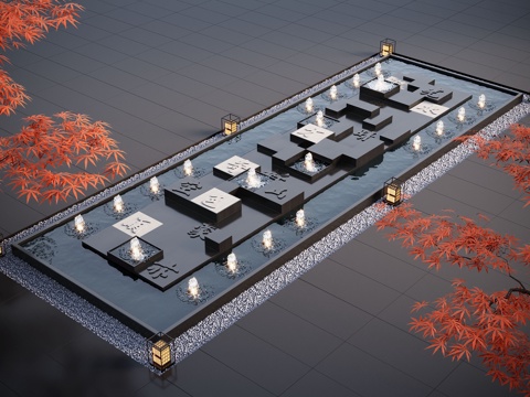 现代水景观 庭院水景 水钵 叠水 跌水 喷泉su模型