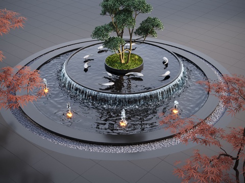 现代水景观 庭院水景 水钵 叠水 跌水 喷泉su模型