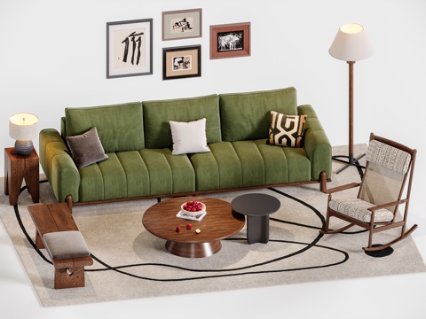 中古风沙发组合su模型