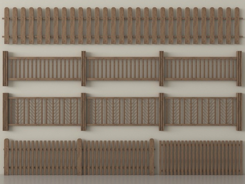 中式围栏栅栏 实木护栏 防护栏庭院围栏 木栅栏su模型