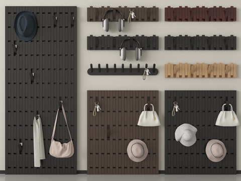 现代钢琴键洞洞板 挂衣板 挂衣架 挂钩su模型