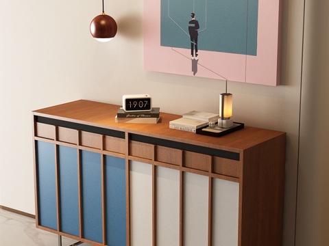 现代中古餐边柜 中古风玄关柜 中古风装饰柜su模型