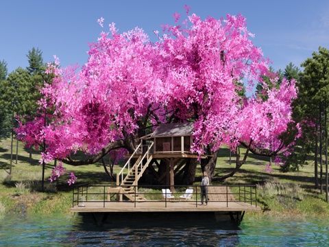 新中式 树 古树乔木 庭园大树 景观树 樱花老树 姻缘树su模型