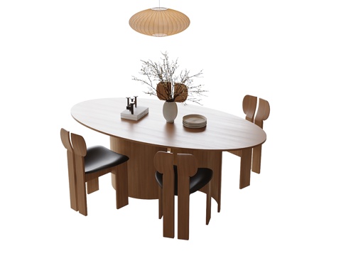 现代餐桌椅 餐桌 餐椅su模型