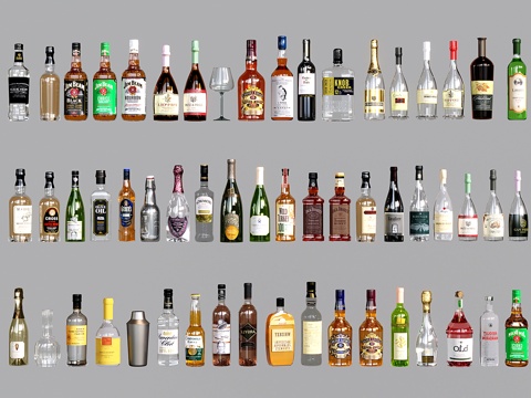 现代酒瓶酒杯 酒水 洋酒 红酒su模型
