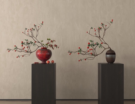 侘寂风格花艺花瓶摆件su模型