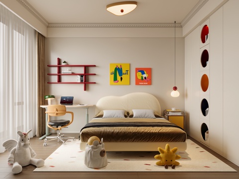  现代奶油儿童房3d模型 