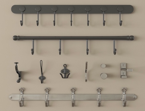 现代铁艺挂衣钩 衣架 挂钩su模型