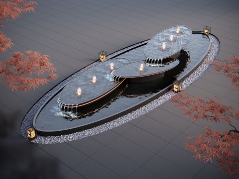 现代水景观 庭院水景 水钵 叠水 跌水 喷泉su模型