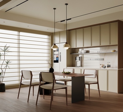 中古风餐厅 酒柜 餐桌椅su模型