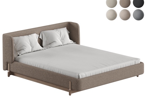  现代简约双人床 双人床 简约床 卧室床 抱枕  床垫3d模型 