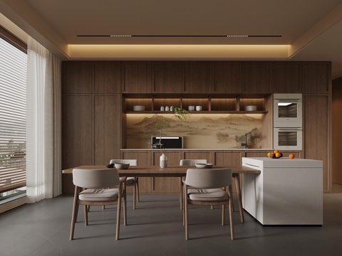 新中式餐厅 餐桌椅 餐边柜 酒柜su模型