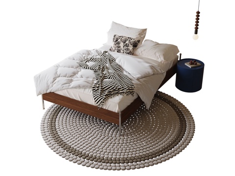 现代儿童床 圆形地毯su模型