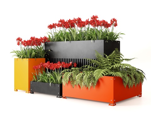 现代户外花箱 外摆花箱 花草 植物盆栽su模型