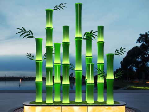 新中式雕塑 竹子雕塑 广场雕塑  景观装置su模型