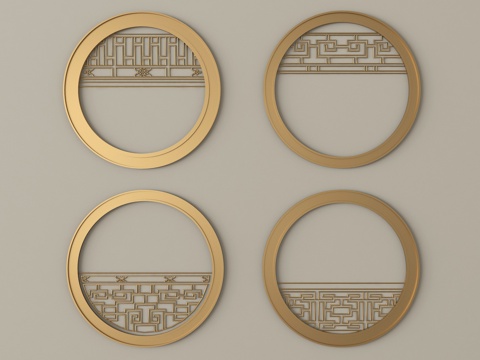 新中式镂空窗 金属雕花 花窗su模型