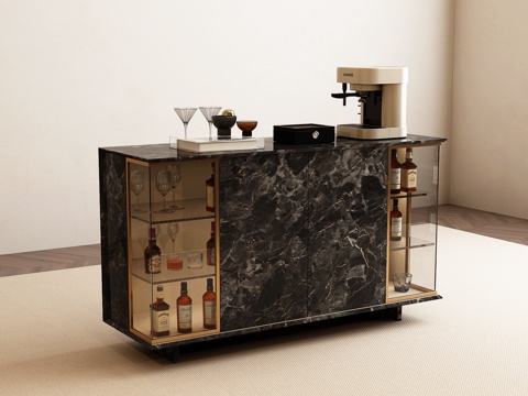 现代意式餐边柜 意式酒柜 意式边柜 意式玻璃柜su模型