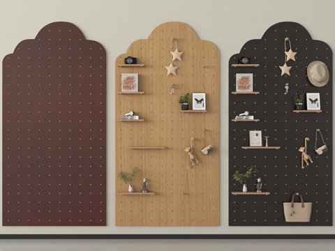 现代洞洞板 墙饰板 墙饰挂件 置物架 摆件展板su模型