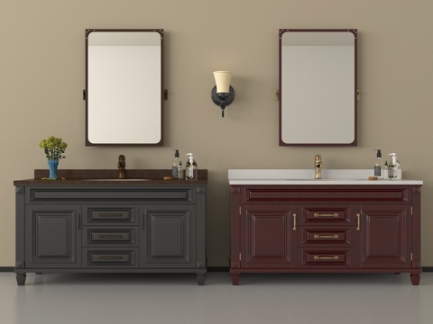 法式落地浴室柜 卫浴柜 壁灯su模型