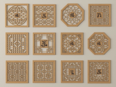 中式窗格 镂空窗 花窗su模型