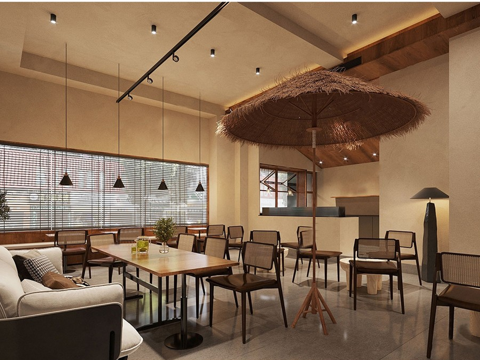 侘寂奶茶店 咖啡店 椅组合su模型