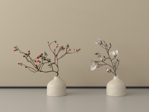 侘寂花瓶花艺 装饰花卉 插花su模型