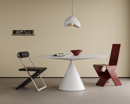 现代餐桌椅组合 餐椅 圆形餐桌su模型