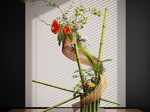 新中式禅意花瓶 花艺摆件 插花su模型