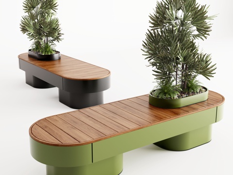 现代户外休息凳 户外椅 户外长椅组合 休闲异形座椅su模型